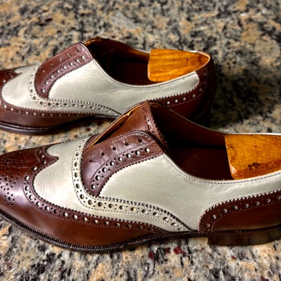 Peel & Co Brooks Brothers Chocolate Brown And off White Spectator Wingtips Sz 9 - Picture 3 of 10